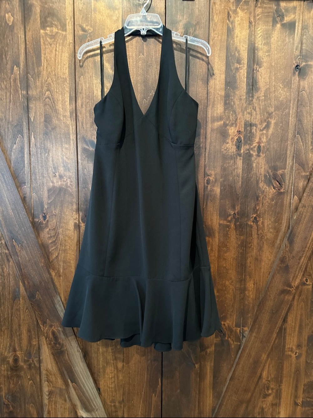 Chaps Black V-Neck Halter Dress with Flounce Hem